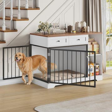 Hondenmand Meubel 120cm met Lades & Open Vakken - Wit/Bruin, Verzenden, Nieuw