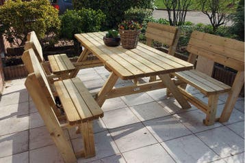 Rockwood® Picknicktafel Massief Grenen Easy Sit 2.40m    met, Ophalen of Verzenden, Nieuw, Rechthoekig, Hout