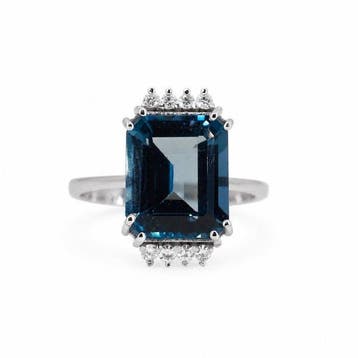 Ring - 18 karaat Witgoud - 6.68ct. tw. Topaas - Diamant, Sieraden, Tassen en Uiterlijk, Nieuw