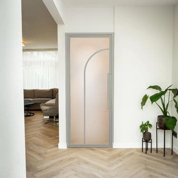 Stalen Binnendeur - Kiezelgrijs - 2 Vlaks rond - Kanaalglas, Minder dan 80 cm, Binnendeur, Nieuw, Metaal