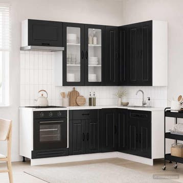 vidaXL Keukenblok KALMAR 8 st Zwart Bewerkt hout, Huis en Inrichting, Keuken | Keukenelementen, Verzenden, Nieuw, Zwart