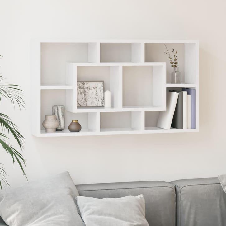 vidaXL Wandschap 8 vakken hoogglans wit, Huis en Inrichting, Woonaccessoires | Wandplanken en Boekenplanken, Nieuw, Verzenden