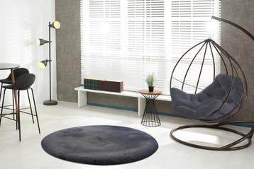 Rond Hoogpolig Vloerkleed | Heaven | Antraciet | 160x160 cm, Verzenden, Nieuw