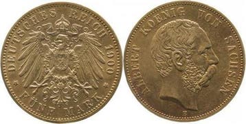 Duitsland 5 Mark Albert v Sachsen 1900 E fast vorzueglich..., Verzenden