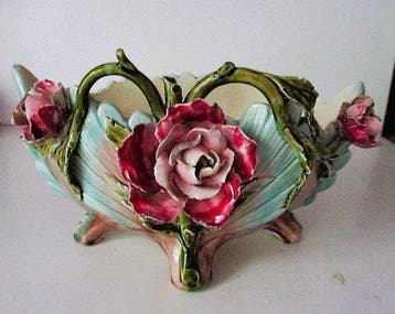 Jardinière - geglazuurd aardewerk , barbotine - vide poche, Antiek en Kunst