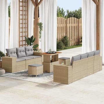 vidaXL Tuin Sofa Set 10 st Beige poly rattan, Verzenden, Nieuw, Meer dan 8 zitplaatsen