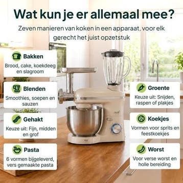 2000W Keukenmixer - Vleesmolen, Blender & Pastamachine, Verzenden, Zo goed als nieuw