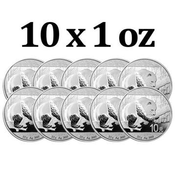 China. 10 Yuan 10 x 30g ¥10 CNY Chinese Silver Panda Coin