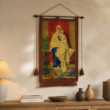 Wanddecoratie - Antiek religieus vaandel / wandtapijt –