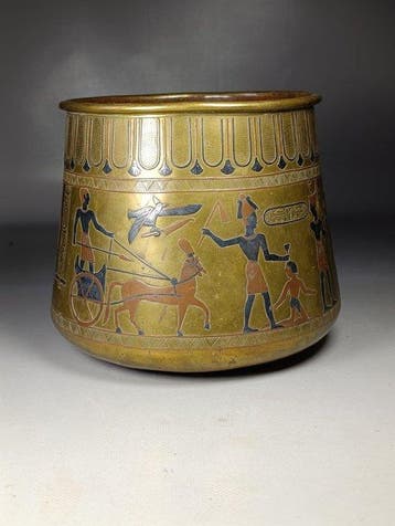 Wasbak - Messing, incrustaties van roodkoper, zilver en