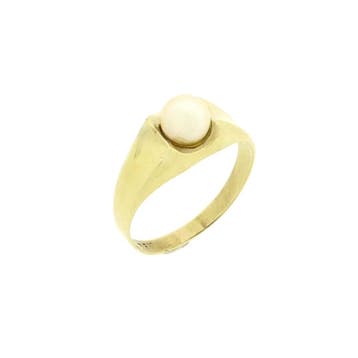 8 karaat ring met parel, Sieraden, Tassen en Uiterlijk, Ringen, 18 tot 19, Gebruikt, Geel, Ophalen of Verzenden