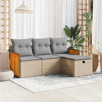 vidaXL 4-delige Loungeset met kussens poly rattan beige, Verzenden, Nieuw, Loungeset