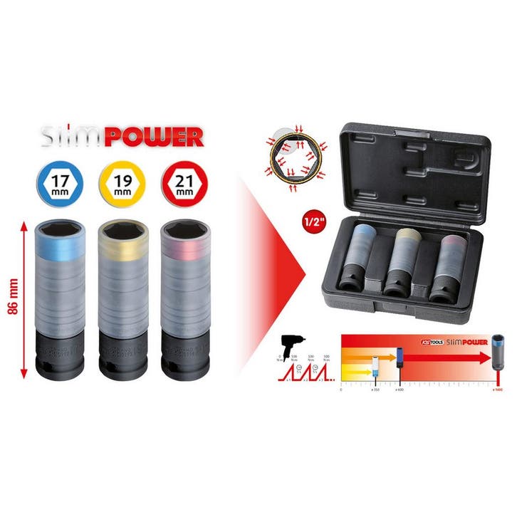 KS Tools 1/2 SlimPOWER Krachtdoppenset 3-delig, Auto diversen, Autogereedschap, Nieuw, Verzenden