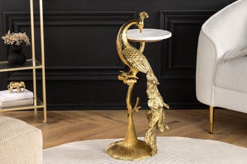 Ronde bijzettafel WILDLIFE PEACOCK 75cm Goud Antiek Wit, Ophalen of Verzenden, Nieuw