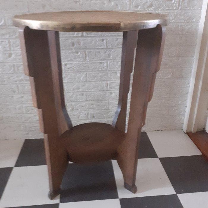 Bijzettafel - Hout, Messing, Antiek en Kunst, Kunst | Designobjecten
