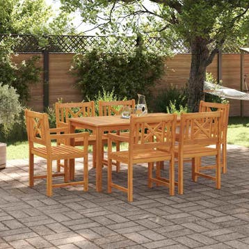 vidaXL Tuin eettafelset 7 st Bruin Massief Acaciahout, Verzenden, Nieuw, 7 zitplaatsen