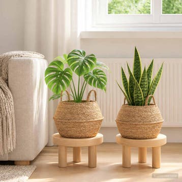 vidaXL Plantenpot met handvatten 2 st Naturel Ø 32 x 32 cm, Verzenden, Nieuw, 30 tot 60 cm