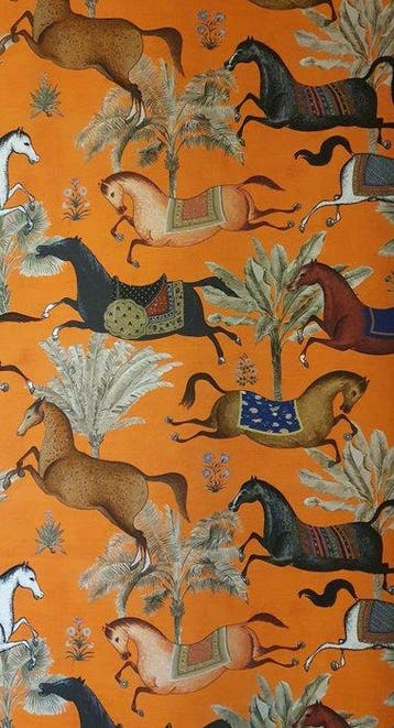 Tessuto Chevalier dOrient Cavalli in corsa - Oranje