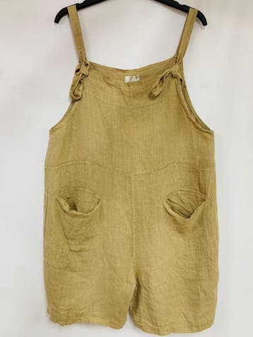 Linnen korte jumpsuit in CAMEL kleur - comfortabele broek, Kleding | Dames, Broeken en Pantalons, Nieuw