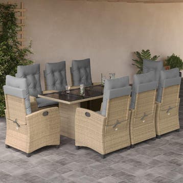 vidaXL 9-delige Tuinset met kussens poly rattan gemengd, Verzenden, Nieuw, 8 zitplaatsen, Tuinset