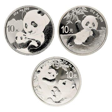 China. 10 Yuan 2019/2021 - Pandas (3 stuks) (Zonder