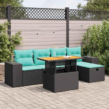 vidaXL 6-delige Loungeset met kussens poly rattan acacia, Verzenden, Nieuw, Loungeset