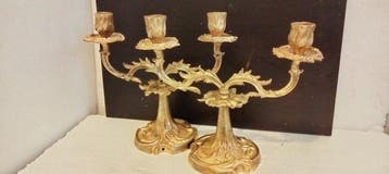 Kaarsenhouder Bloem in Louis XV-stijl (2) - Verguld brons -