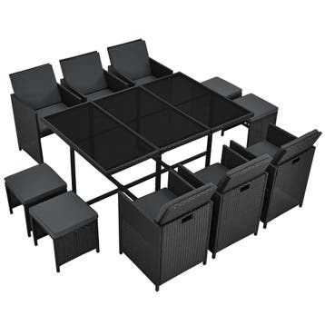 Polyrotan eetset - Baracoa XL - 11-delig - Zwart, Verzenden, Nieuw