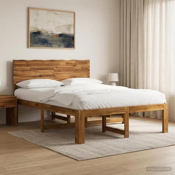vidaXL Tweepersoonsbed met hoofdeinde ROSTOCK Naturel 137 x, Verzenden, Nieuw, Bruin, Hout