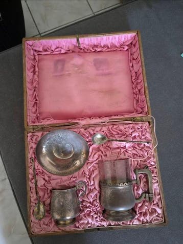 Theeservies - .875 (84 Zolotniki) zilver - Antiek, Antiek en Kunst