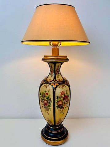 Lamp - Elegante Franse handbeschilderde tafellamp -, Antiek en Kunst