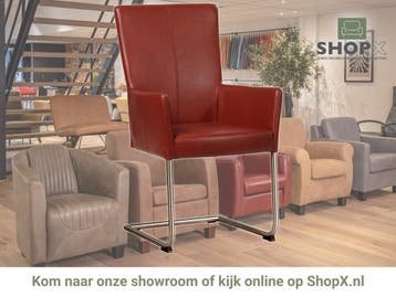 Leren eetkamerstoel Dry met armleuning - Granada Rouge, Nieuw, Leer, Ophalen of Verzenden, Rood