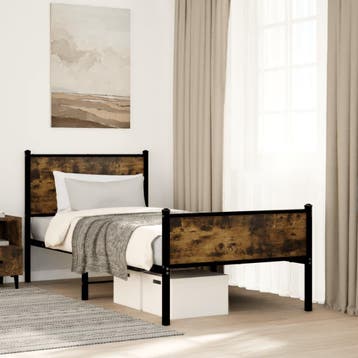 vidaXL Bedframe zonder matras metaal gerookt eikenkleurig, Eenpersoons, Bruin, Verzenden, Nieuw