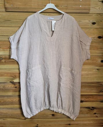 Comfortabele linnen jurk met zakken en raglan mouw , kleur, Nieuw