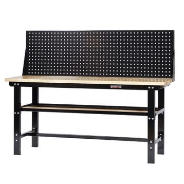 Werkbank zwart 200 cm met hardhouten blad en, Doe-het-zelf en Verbouw, Werkbanken, Ophalen of Verzenden, Nieuw