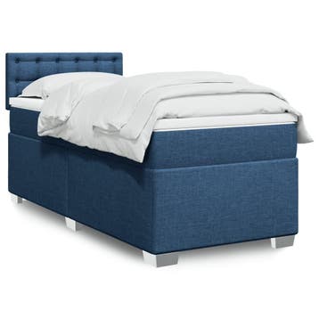 vidaXL Boxspring met matras stof blauw 100x200 cm, 100 cm, Eenpersoons, Nieuw, 200 cm