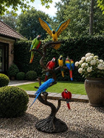 Sculptuuur voor buiten, XL Bronzen Papegaaienboom –, Antiek en Kunst
