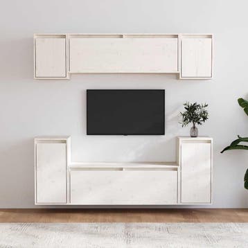 vidaXL Tv-meubelen 6 st massief grenenhout wit, 100 tot 150 cm, Verzenden, Nieuw, Minder dan 100 cm