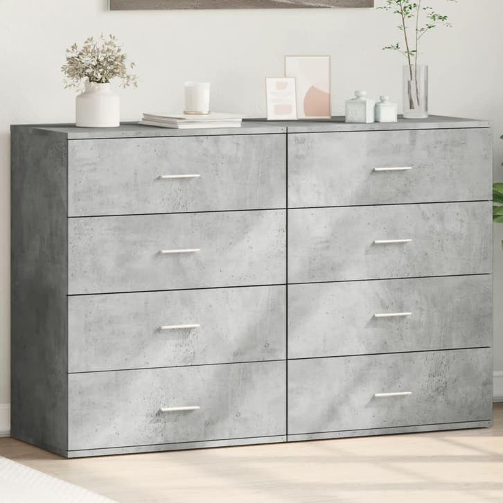 vidaXL Dressoirs 2 st 60x39x80 cm bewerkt hout betongrijs, Huis en Inrichting, Kasten | Dressoirs, 50 tot 75 cm, Nieuw, Minder dan 50 cm