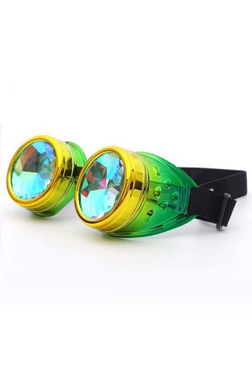 KIMU® Goggles Steampunk Bril Geel Groen Montuur Caleidoscoop, Ophalen of Verzenden, Nieuw, Overige maten, Carnaval