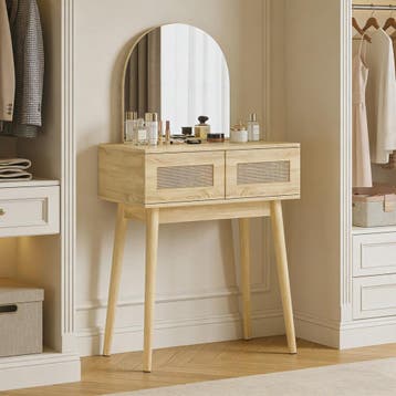 Moderne Kaptafel met Spiegel en Rotan Lades - Natuurlijk Hou, Verzenden, Nieuw