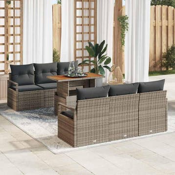 vidaXL Tuin Sofa Set 7 st 6-Aantal zitplaatsen Grijs, Verzenden, Nieuw, Rotan, 7 zitplaatsen