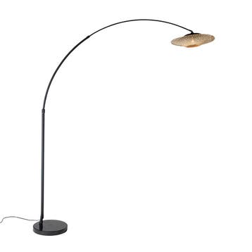 Moderne booglamp zwart oosterse kap met bamboe 50 cm - XXL, Huis en Inrichting, Verzenden, Nieuw, Modern