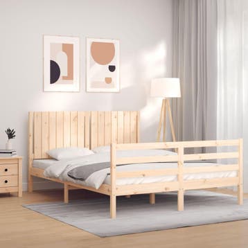 vidaXL Bedframe met hoofdbord massief hout 160x200 cm, Huis en Inrichting, Slaapkamer | Bedden, Bruin, Verzenden, 200 cm, 160 cm