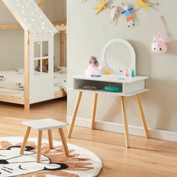 Kaptafel Ovanåker met krukje en spiegel voor kinderen nature, Verzenden, Nieuw