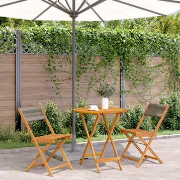 vidaXL 3-delige Bistroset polypropeen en massief hout grijs, Verzenden, Nieuw, Hardhout