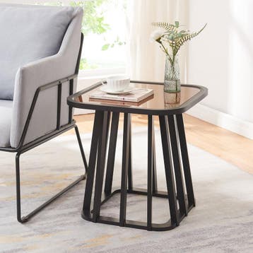 Bijzettafel Burgess 51x51x51 cm zwart en walnootkleurig [en., Huis en Inrichting, Verzenden, Nieuw