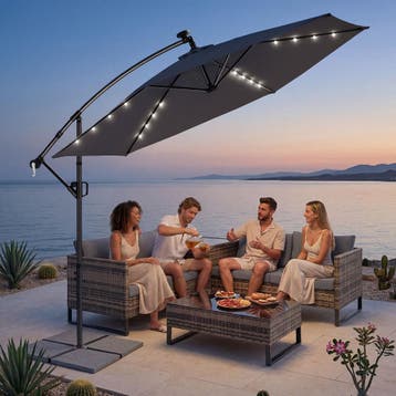 Parasol Artemis, 360° draaibaar, LED-solar, 3 x 3 m - grijs, Verzenden, Nieuw