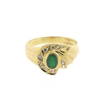 19,2 Krt. Gouden ring met smaragd en zirconia., 18 tot 19, Gebruikt, Ophalen of Verzenden, Met edelsteen