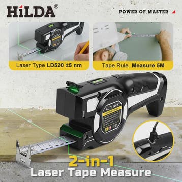 HILDA 2-in-1 Laser Rolbandmaat met Groene Laser & Automatisc, Verzenden, Nieuw